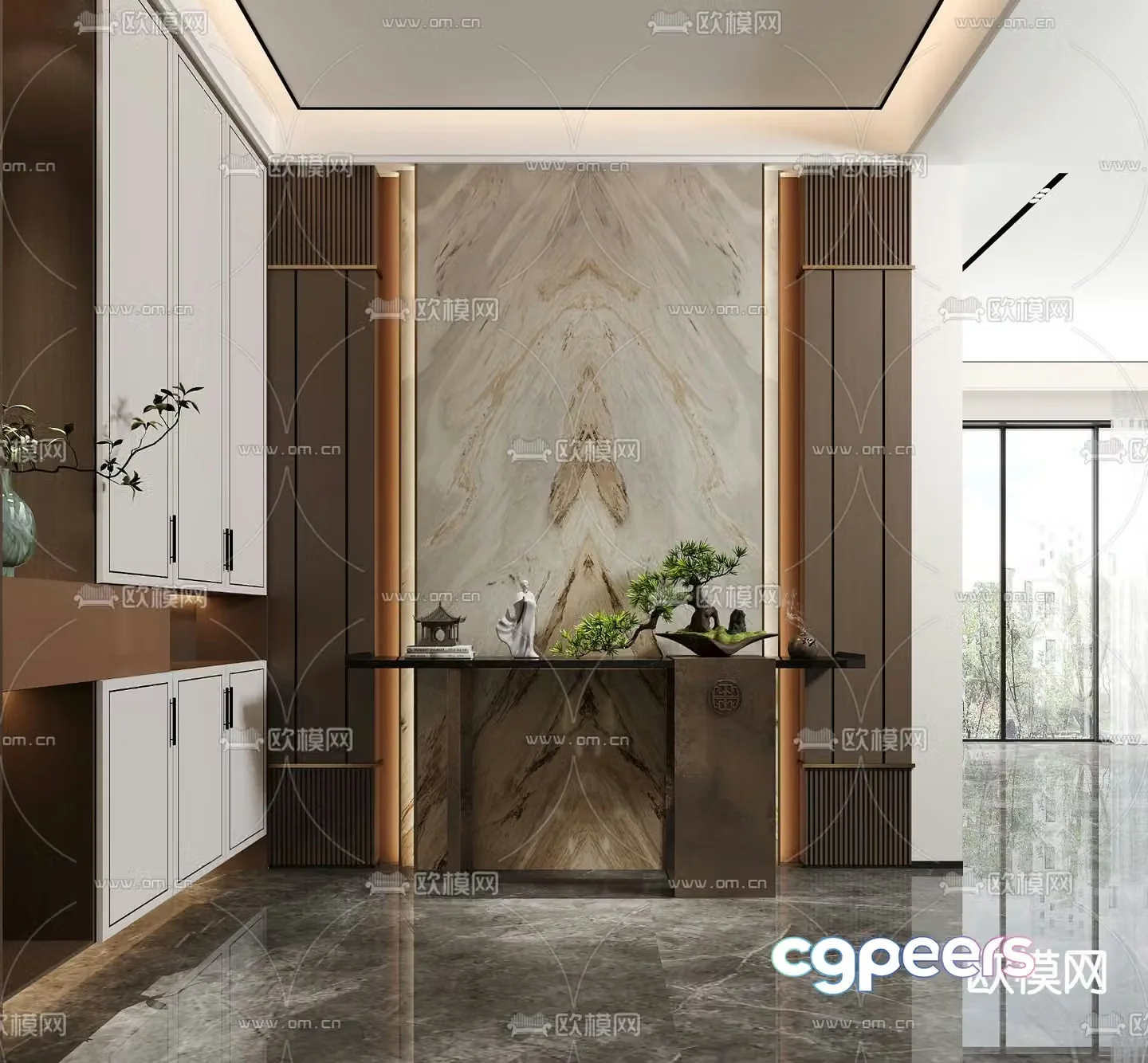 New Chinese style entrance hall shoe cabinet 3D model