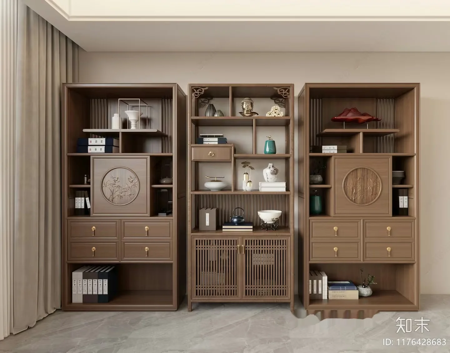 Wooden Bookshelves 3D Model – 17713 – VRAY Render