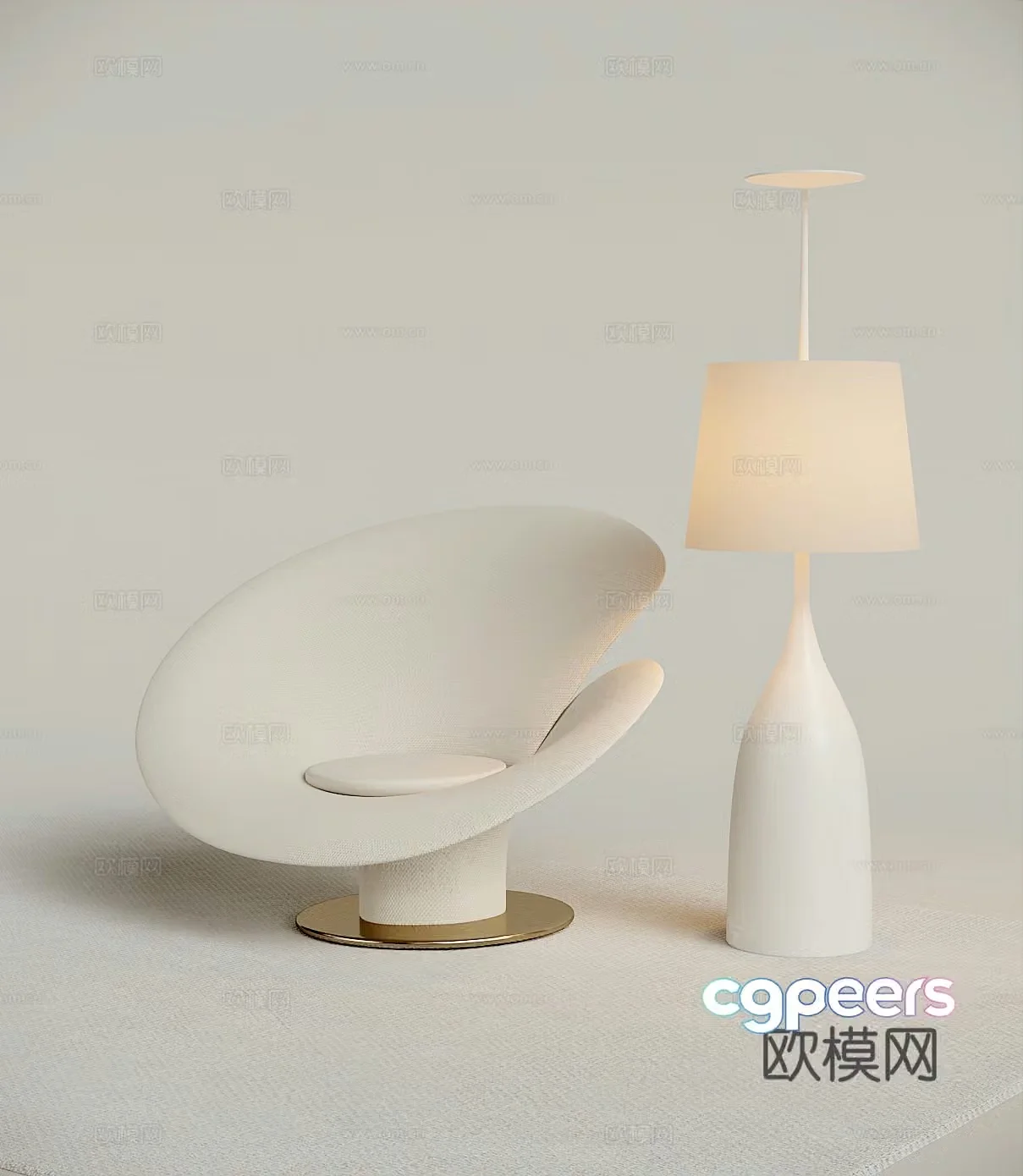 Modern opposite sex single chair and floor lamp 3D model