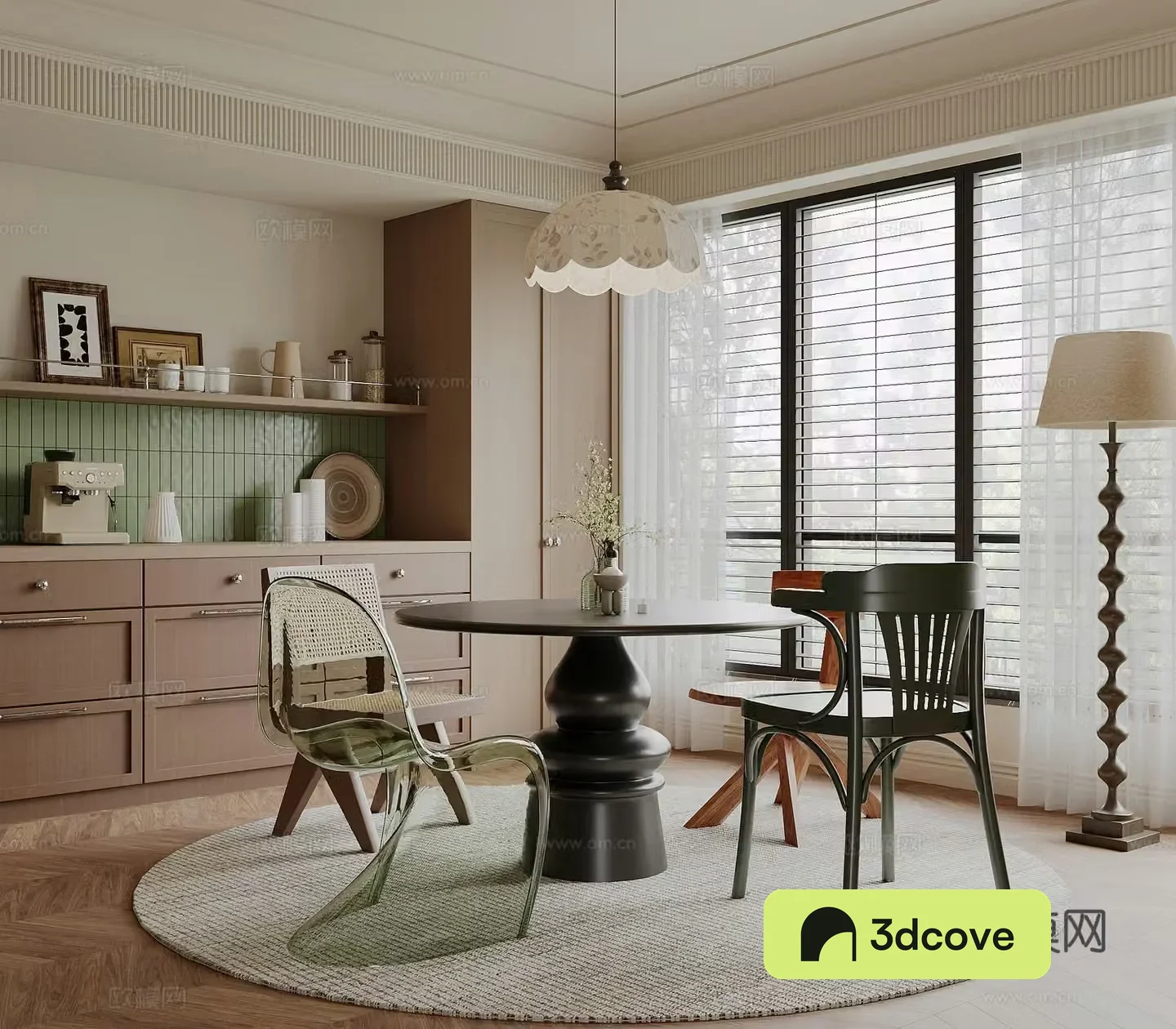 Medium style restaurant French restaurant Round dining table and chair 3D model