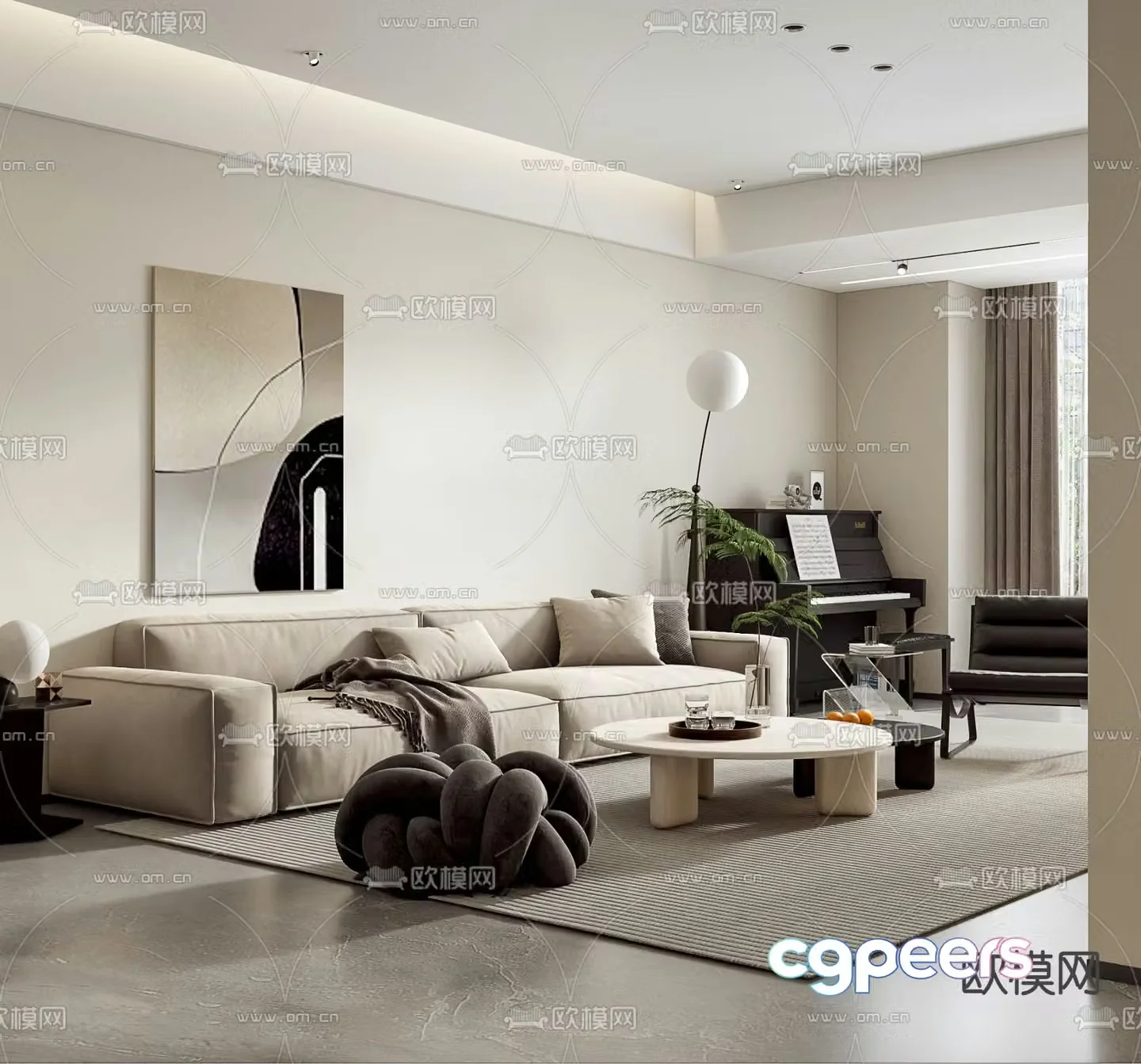 Modern living and dining room 3d model