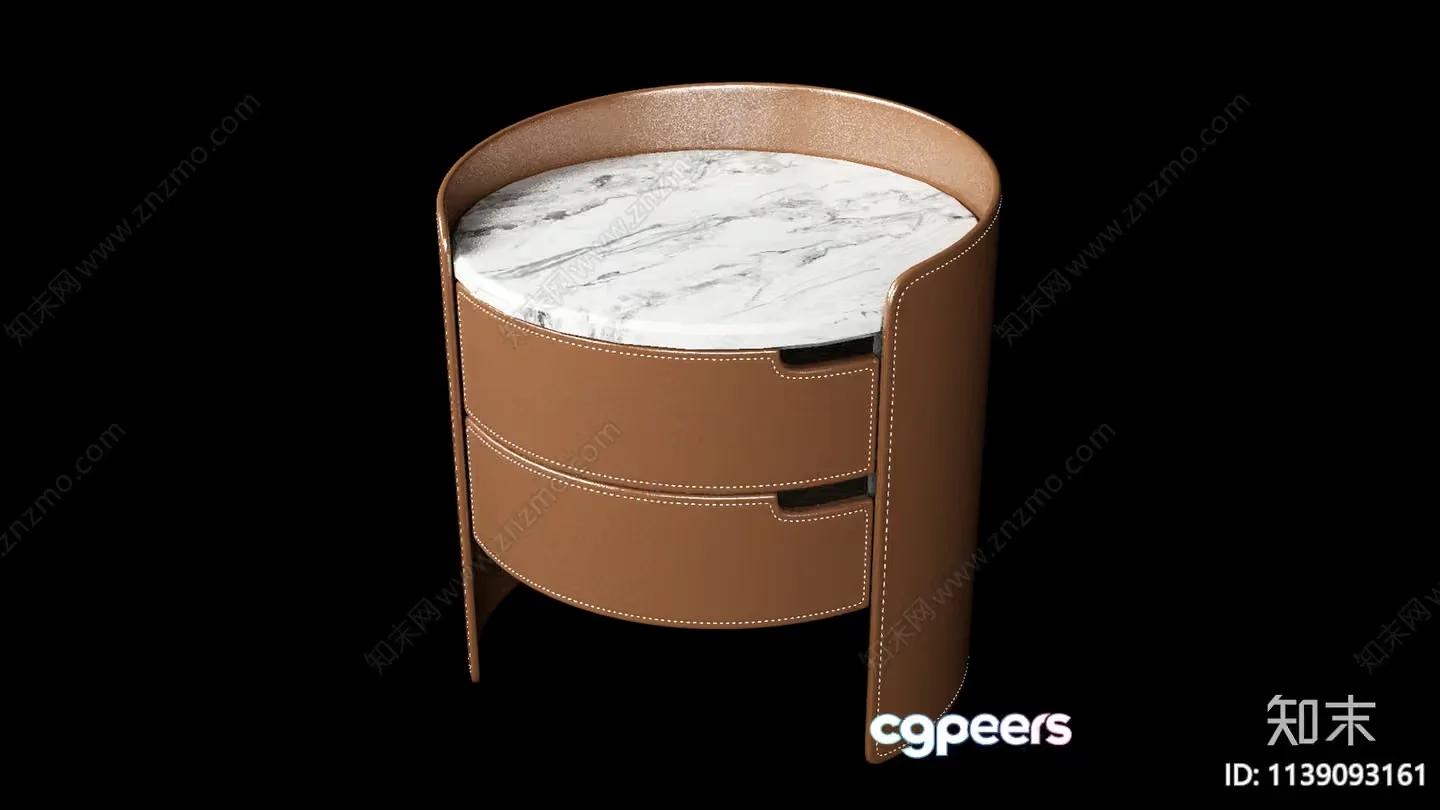 Modern Brown Leather Side Table With White Marble Top 3D Model – 11515 – VRAY Render