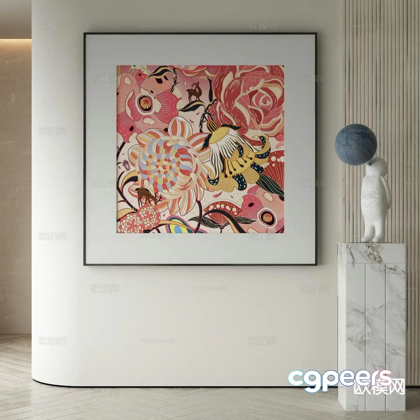 Modern decorative painting dopamine hanging painting 3d model
