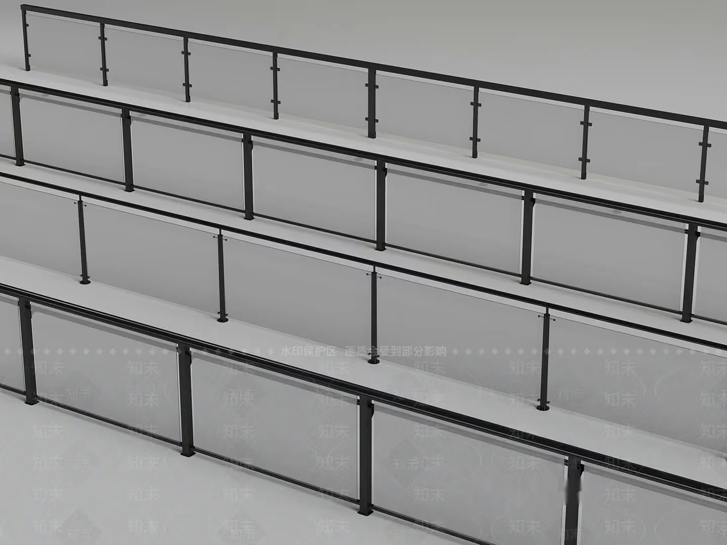 The Main Subject Is A Black Railing With Glass Panels 3D Model – 10388 – VRAY Render