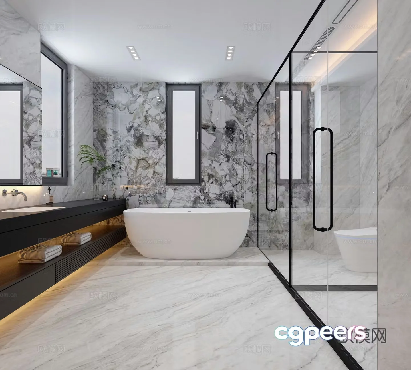 Modern Italian bathroom double basin bathroom cabinet bathtub shower toilet 3d model