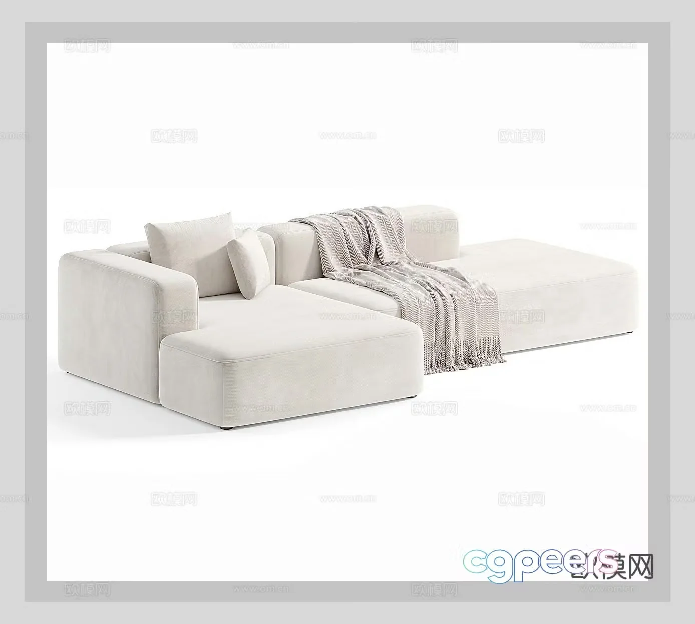 Creamy sofa double sofa small sofa fabric sofa casual sofa L-shaped sofa 3D model
