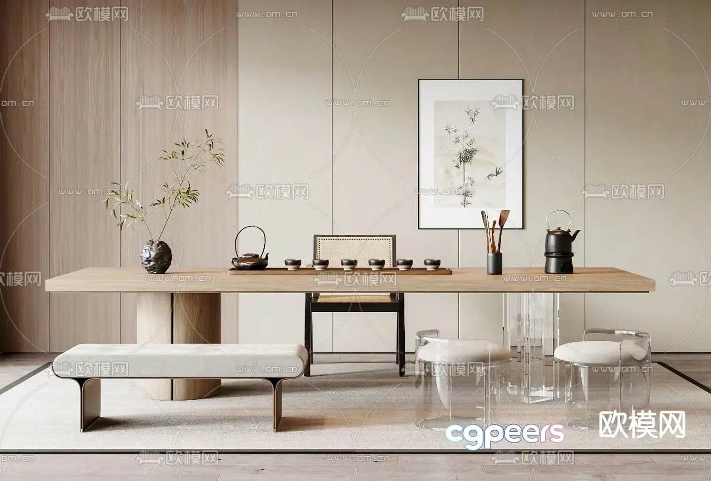 Modern tea table and chairs 3d model