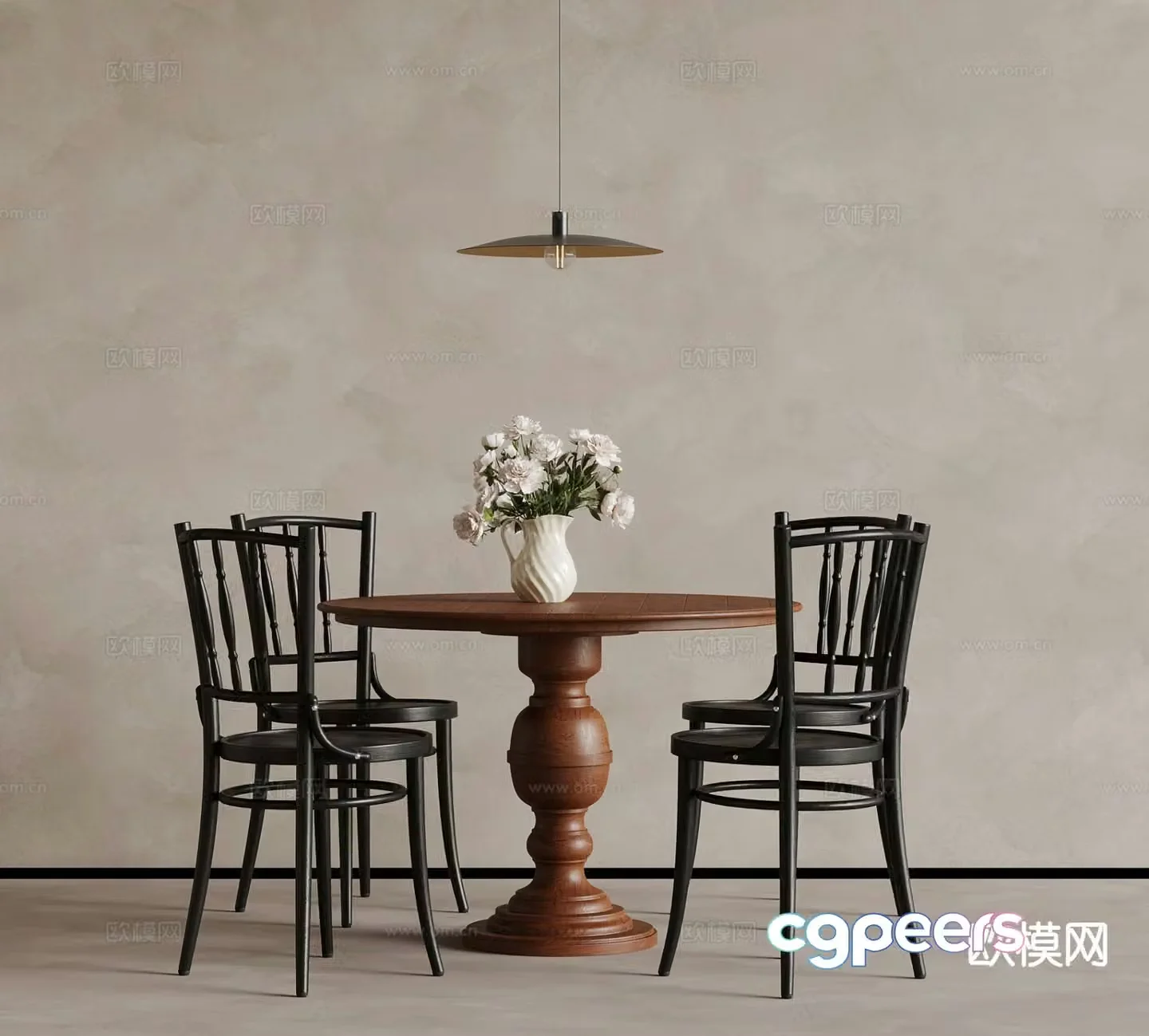 Medium style dining table and chair 3D model