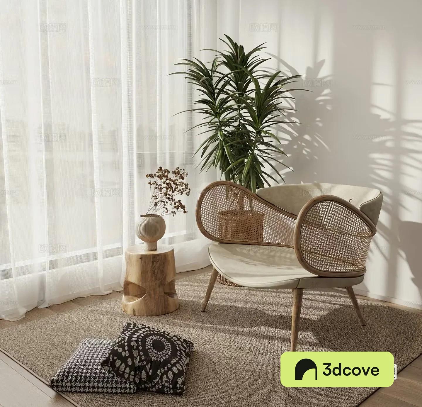 Wasabi style leisure chair lazy sofa with several potted carpet pillows