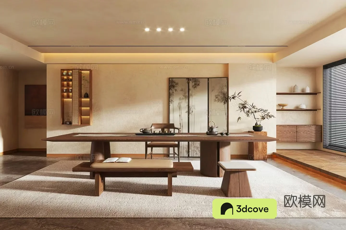 Modern medieval style tea room tea table chair stool tea set ornaments tea room wall cabinet screen