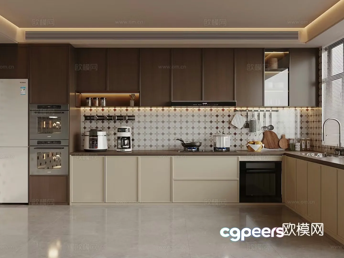 Middle style kitchen refrigerator range hood 3d model