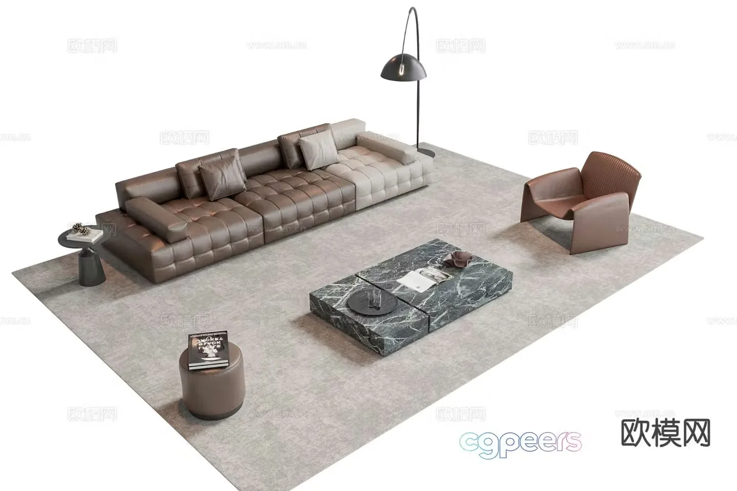 Italian style sofa combination sofa coffee table combination sofa stool 3d model