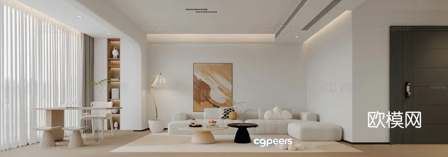 Cream style Living and dining room 3d model