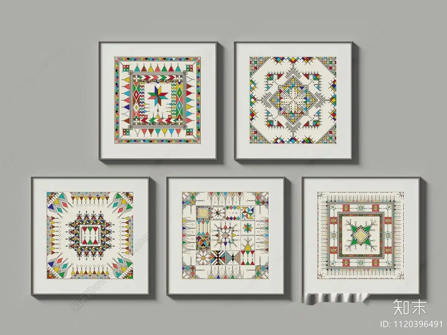 Five Framed Geometric Designs 3D Model – 10672 – CORONA Render