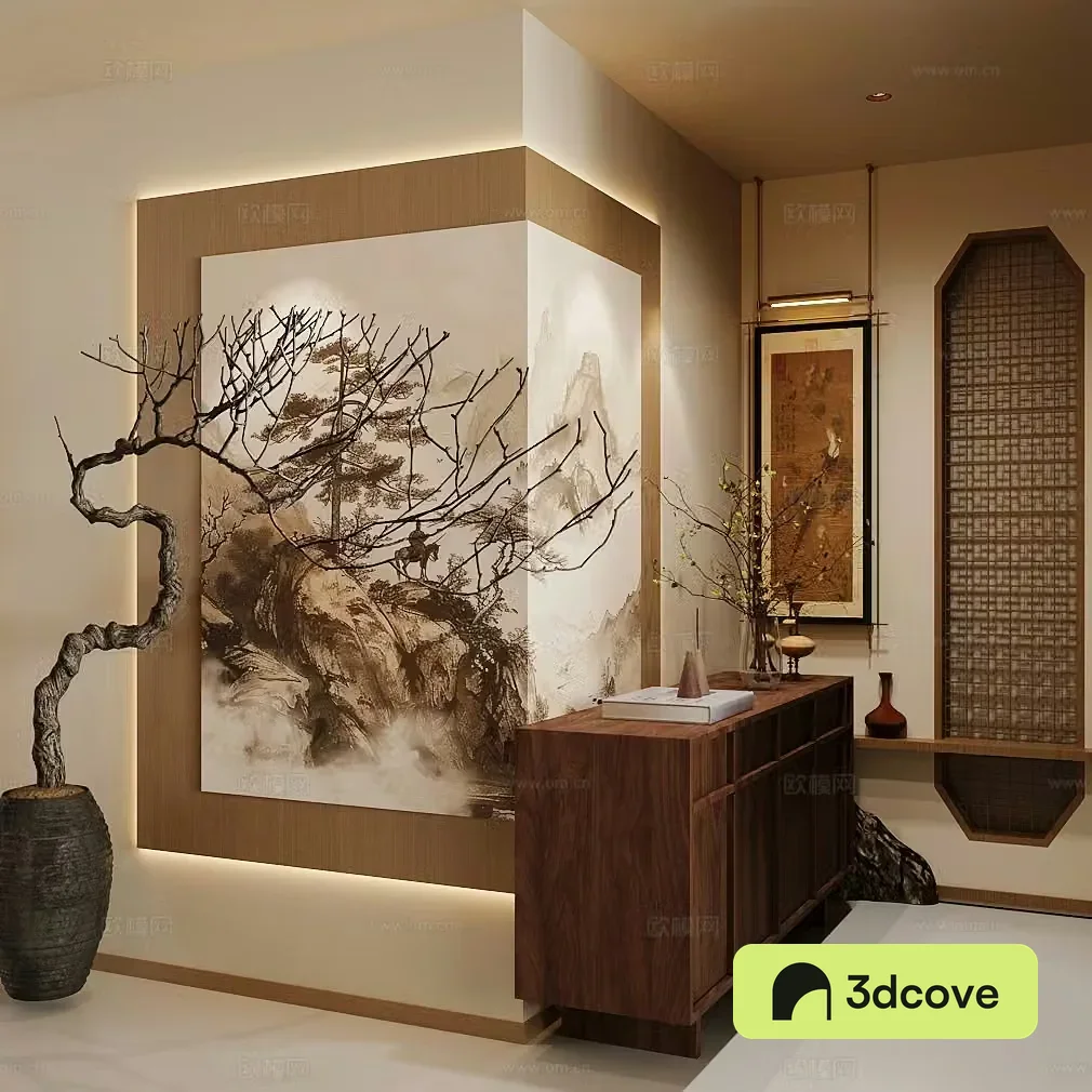 New Chinese-style Zen porch entrance porch Song-style porch entrance porch ornament entrance cabinet end view cabinet