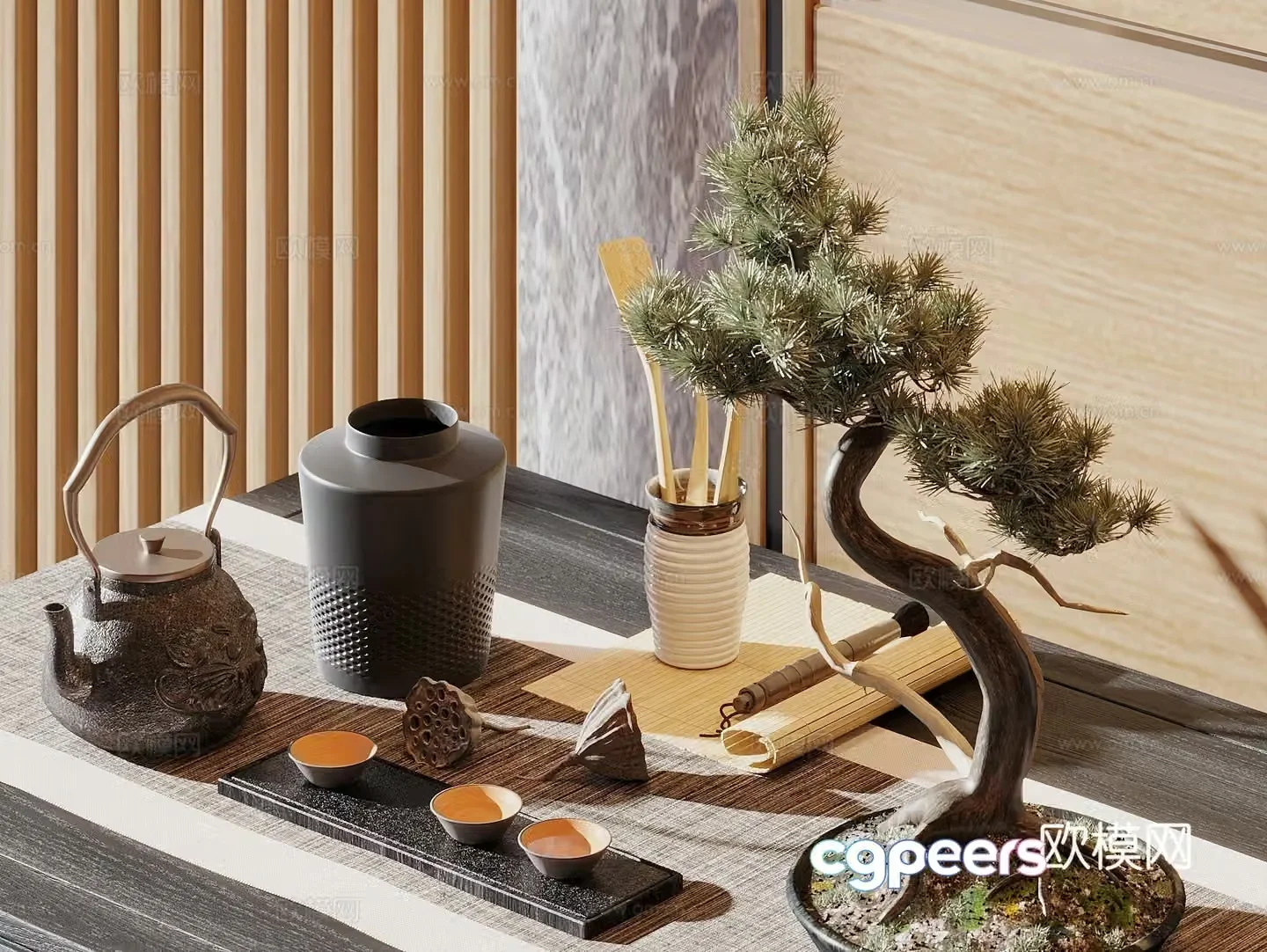 New Chinese style tea set combination ornaments tea cup tea set teapot utensils tea set supplies bonsai 3d model