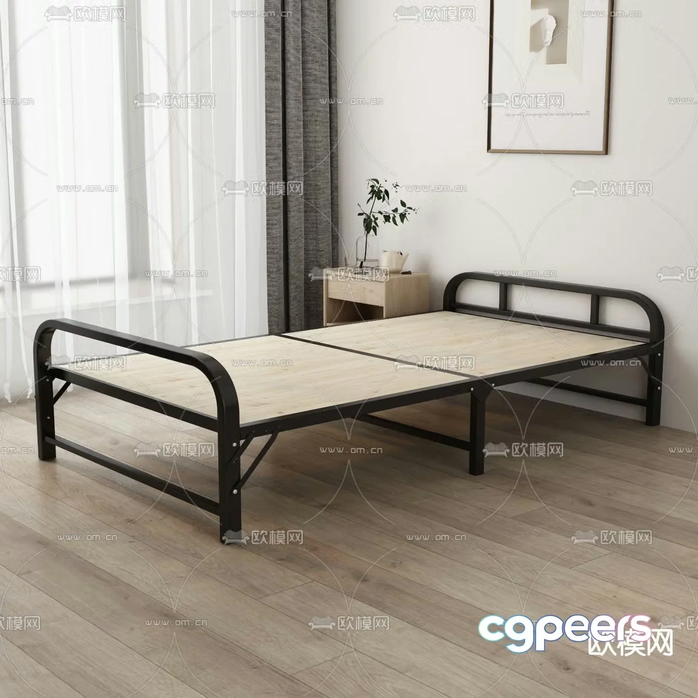 Folding bed single bed bed frame 3d model