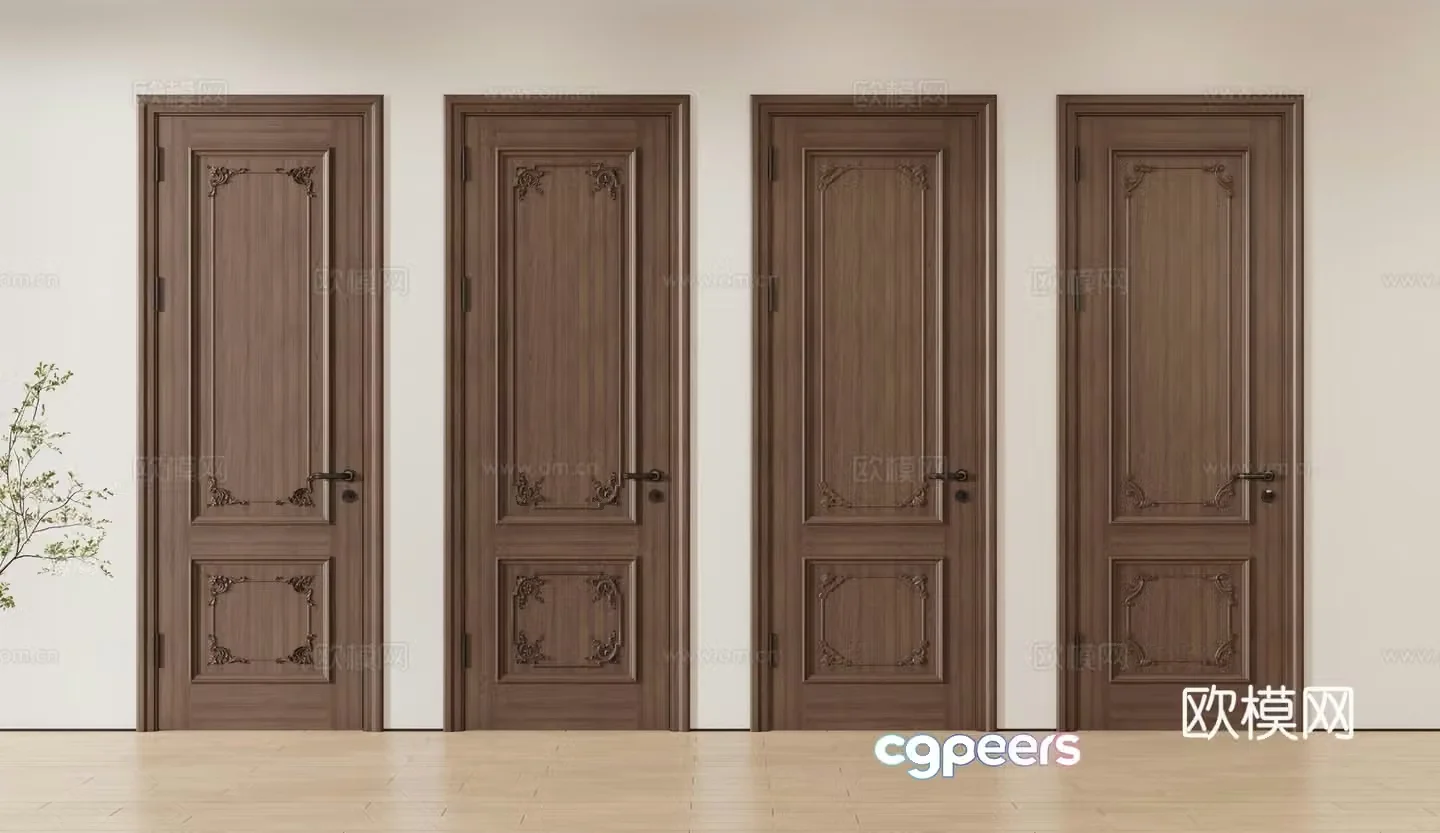 French single door door bedroom door wooden door solid wood door 3d model