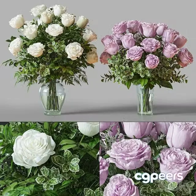 3ds Max Free – Flower Set 029 White and pink Rose