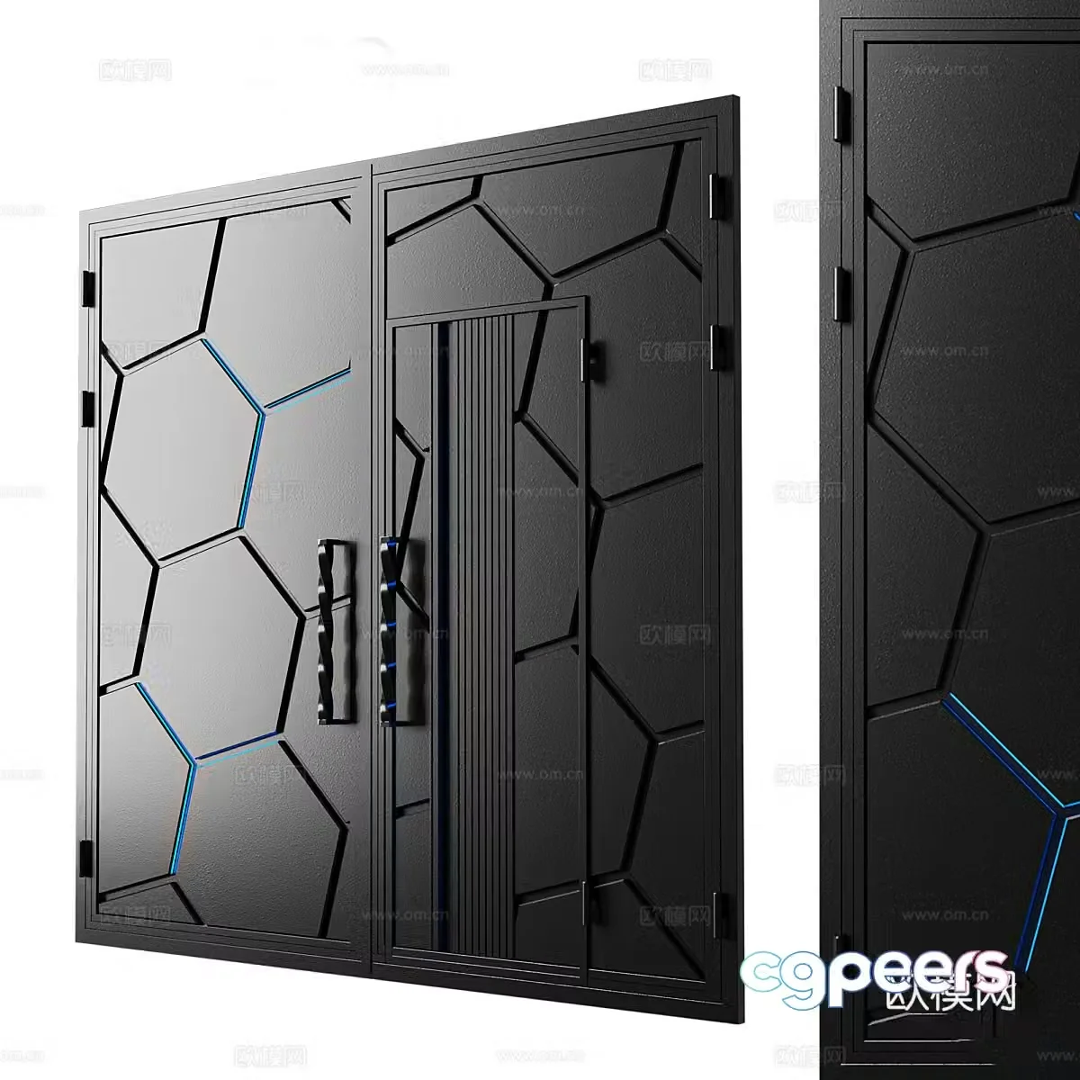Modern black double door entry door 3d model