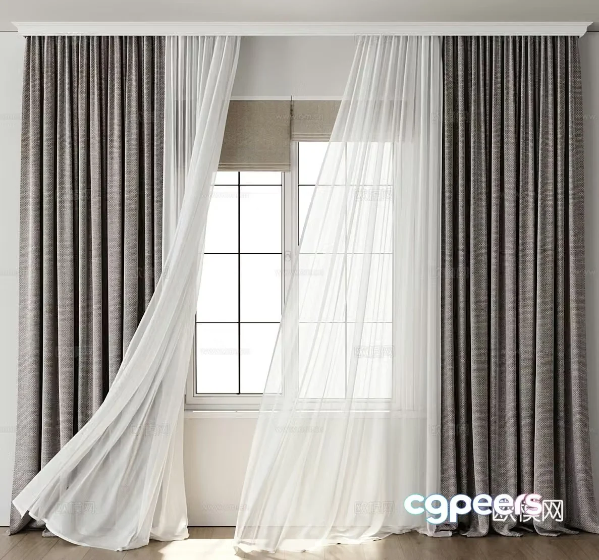 Plain curtain gauze curtain screen window 3d model