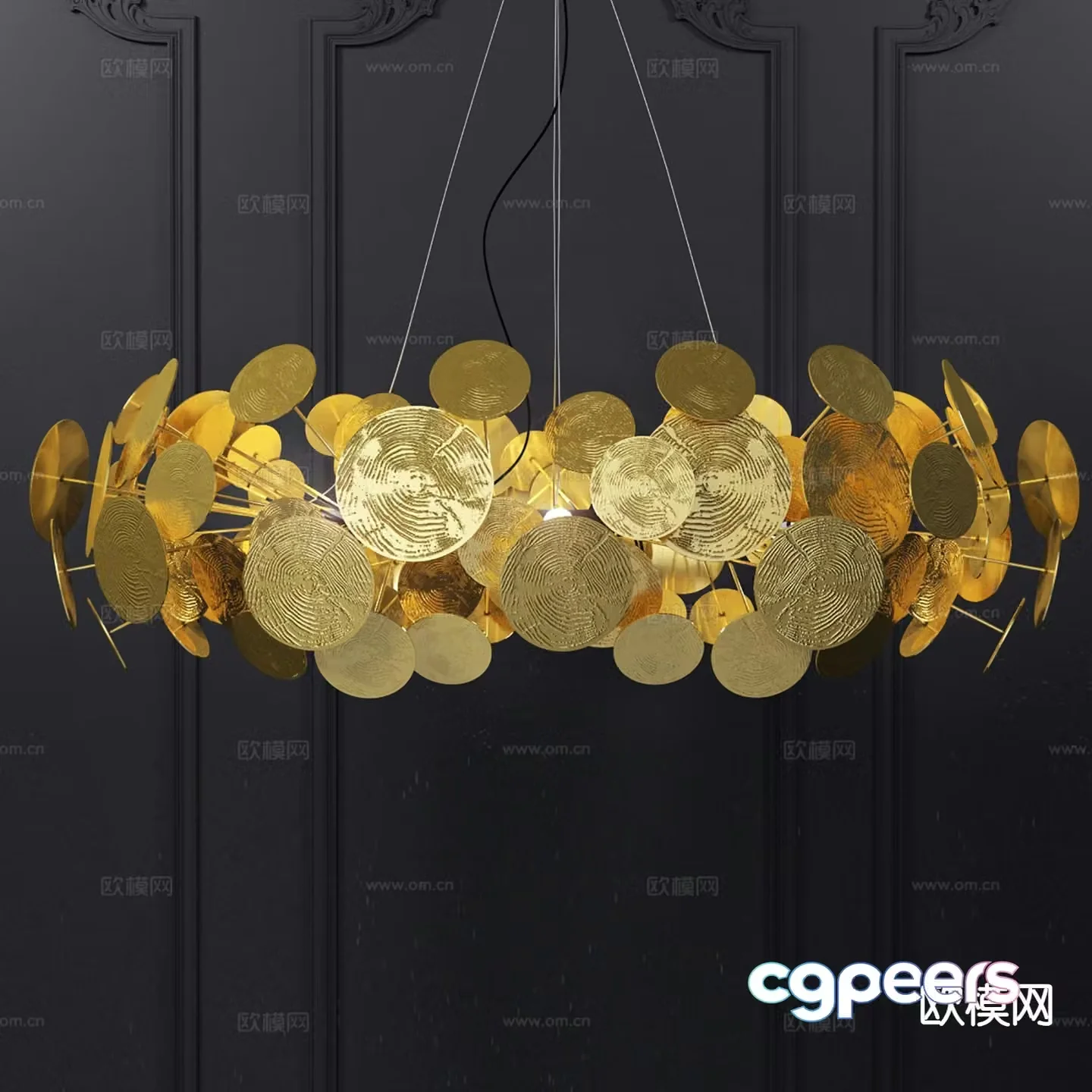 Light luxury decorative lamp golden chandelier 3d model