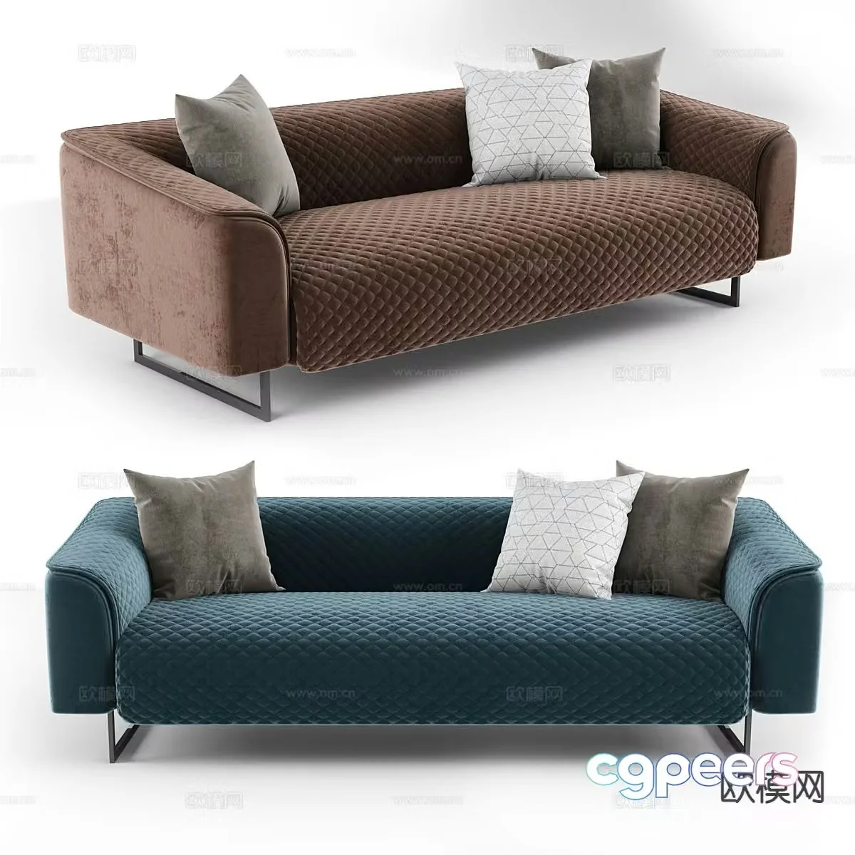 Light luxury double sofa velvet sofa 3D model