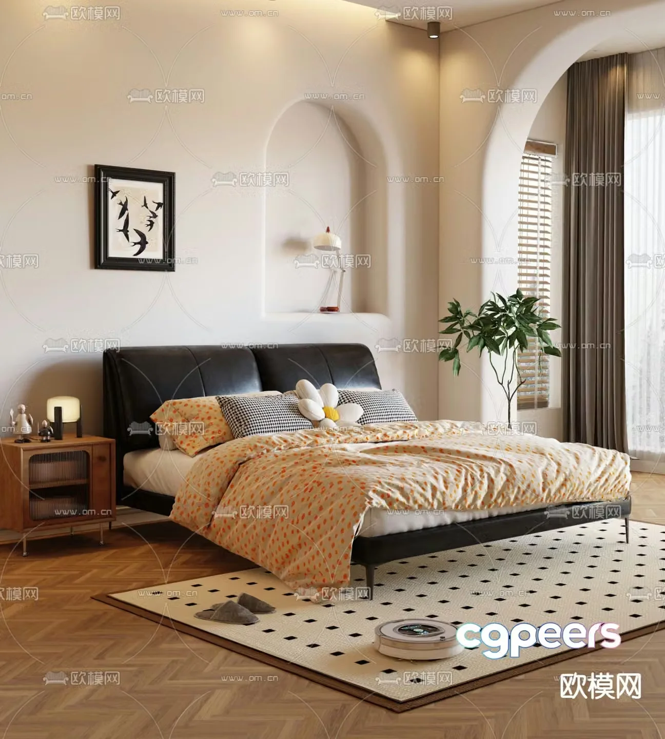 Leather double bed 3d model