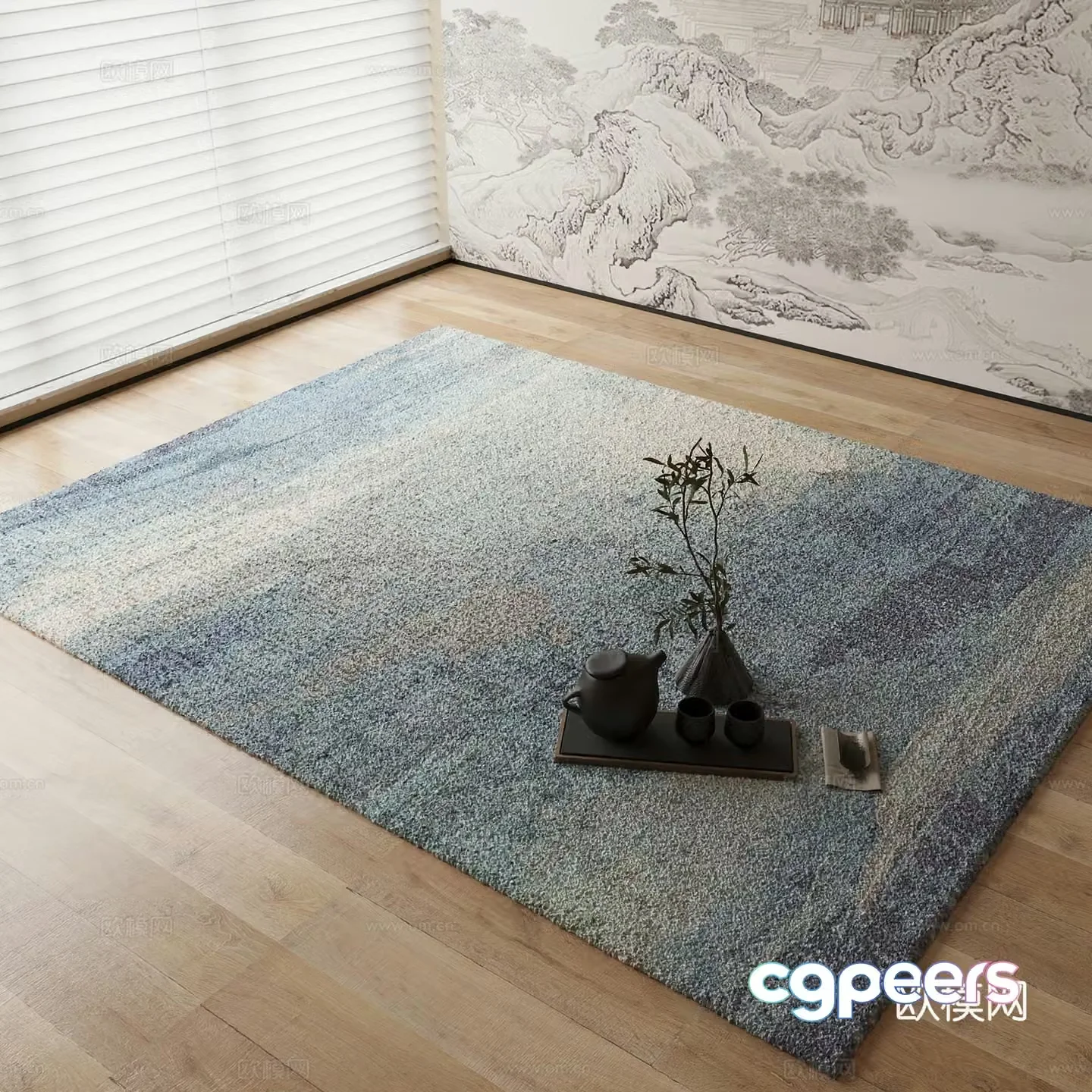 New Chinese carpet Blue gradient carpet 3D model
