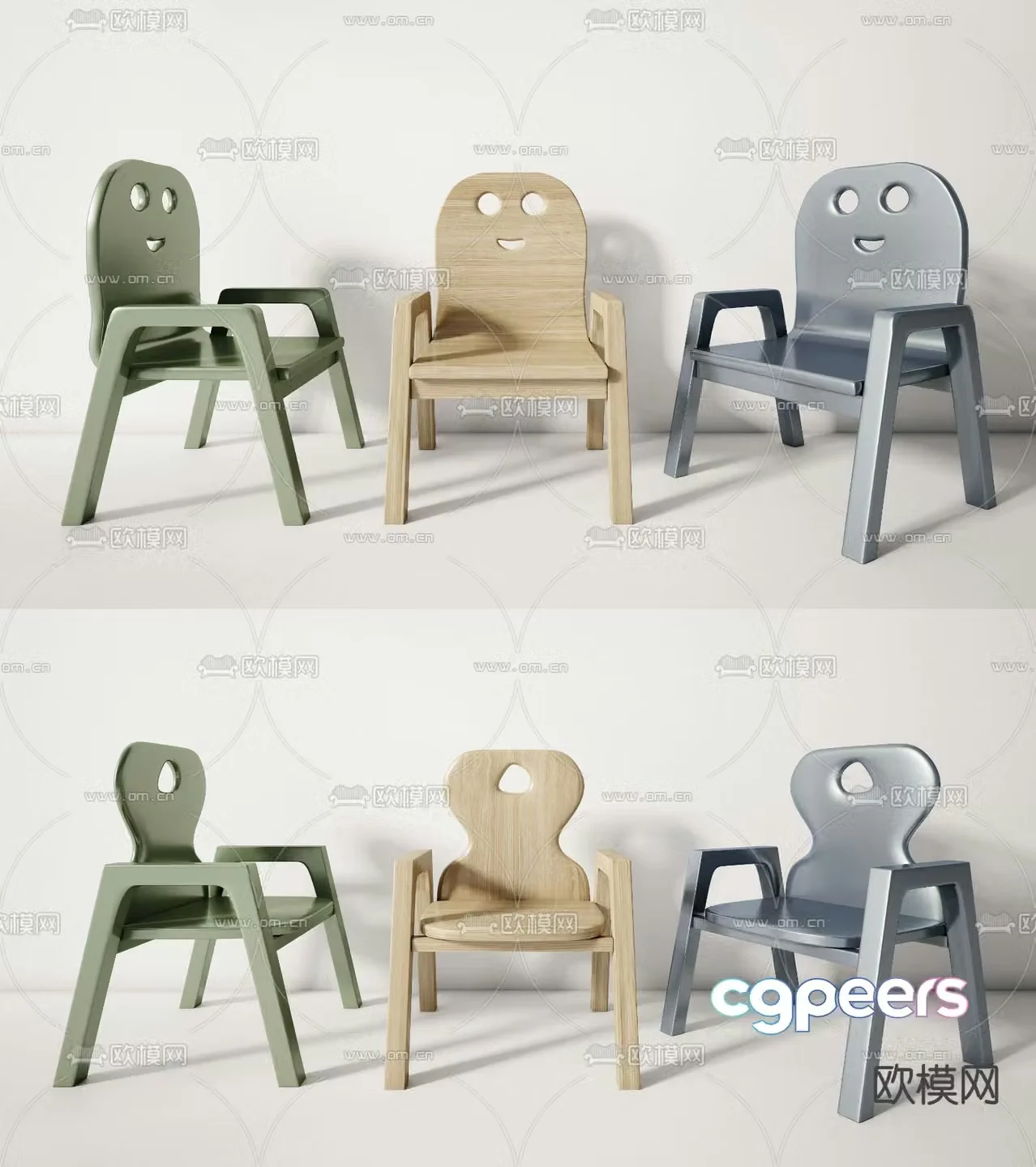 Nordic solid wood children’s chair 3d model