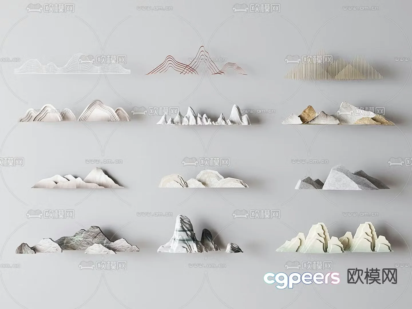 New Chinese style rockery rockery flakes landscape sketch 3D model