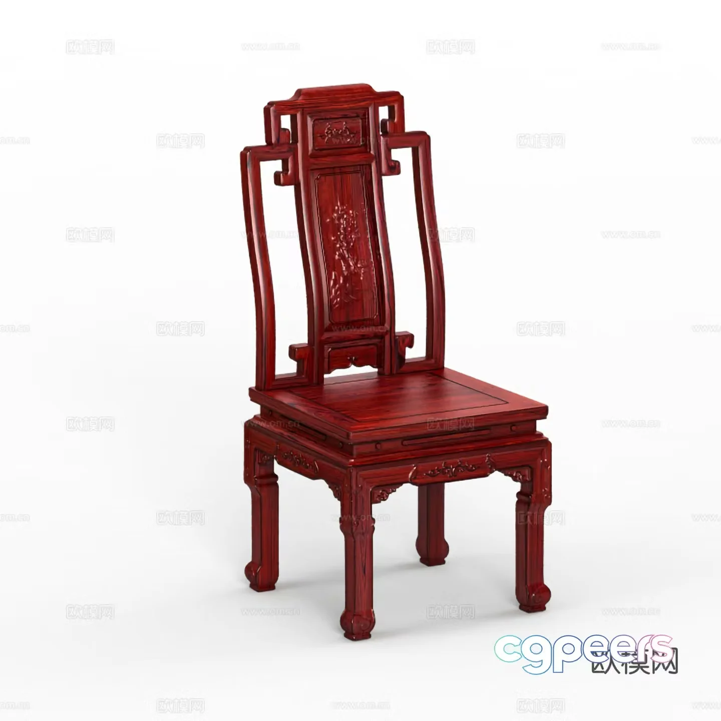 Chinese dining chair carved solid wood mahogany 3D model