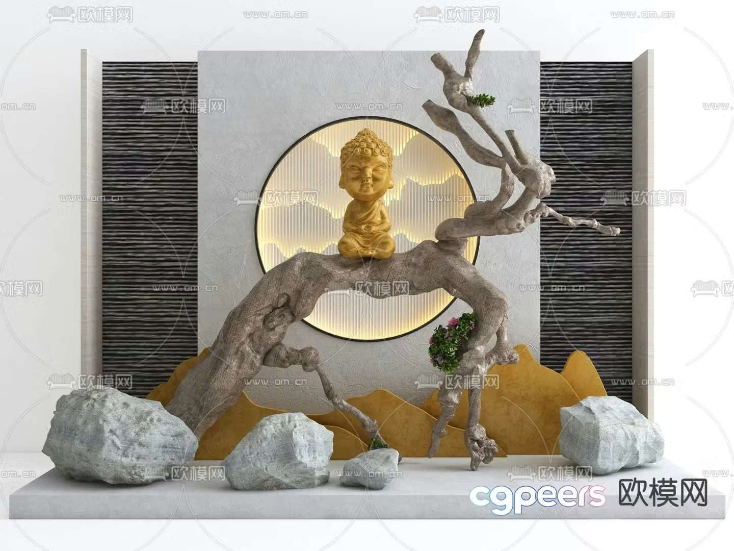 Landscape sketches Buddha sculptures landscape wall 3D model