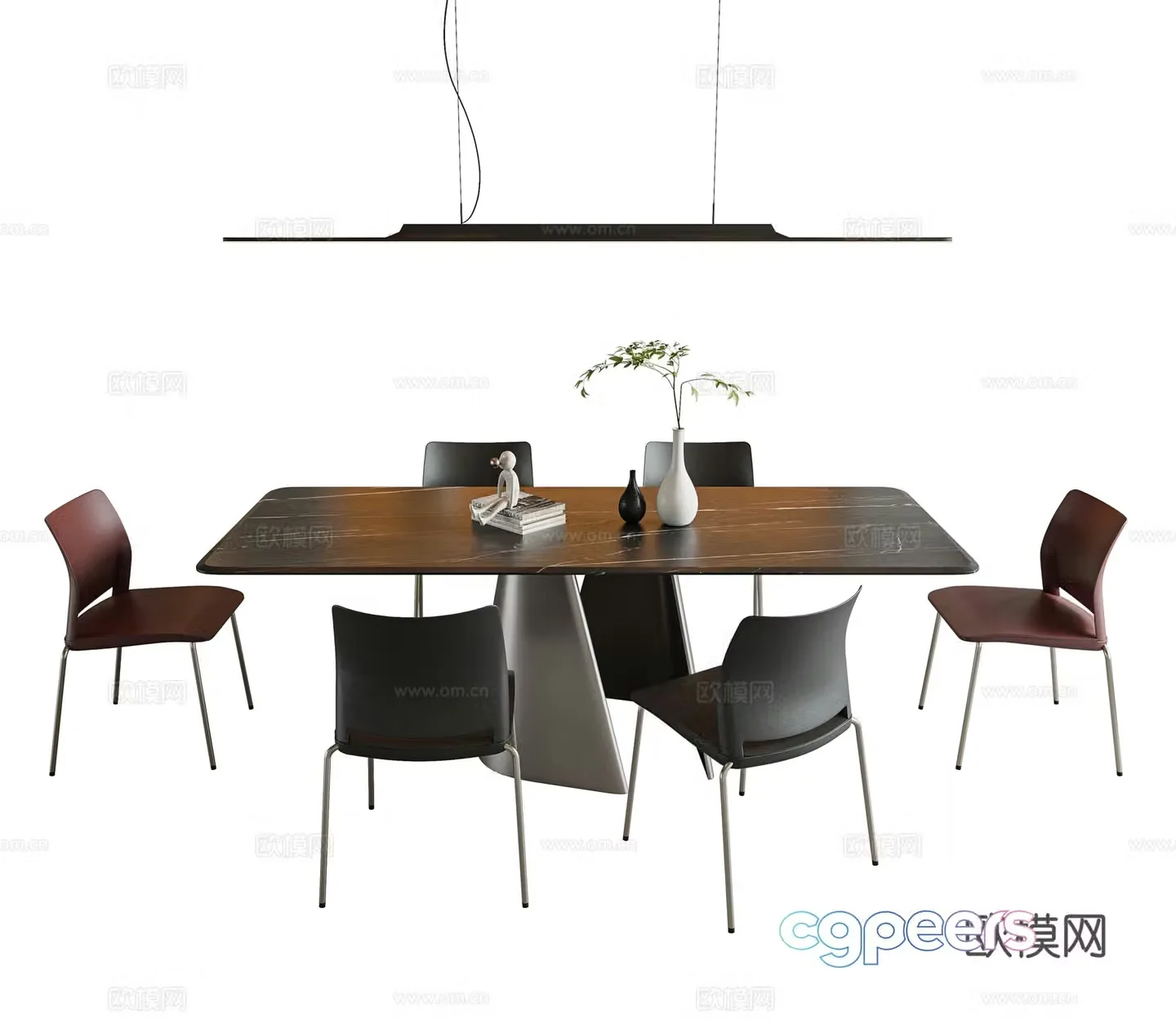 Italian minimalist dining table and chair combination rectangular dining table rock table leather dining chair single chair book 3d model