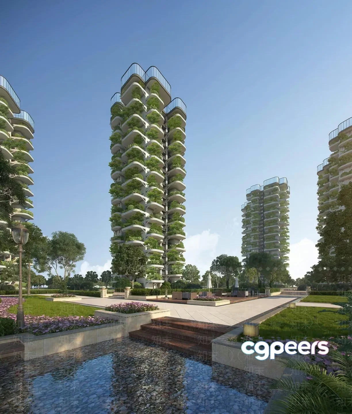 The Main Subject Is A Tall Green Building With Balconies 3D Model – 3517 – VRAY Render