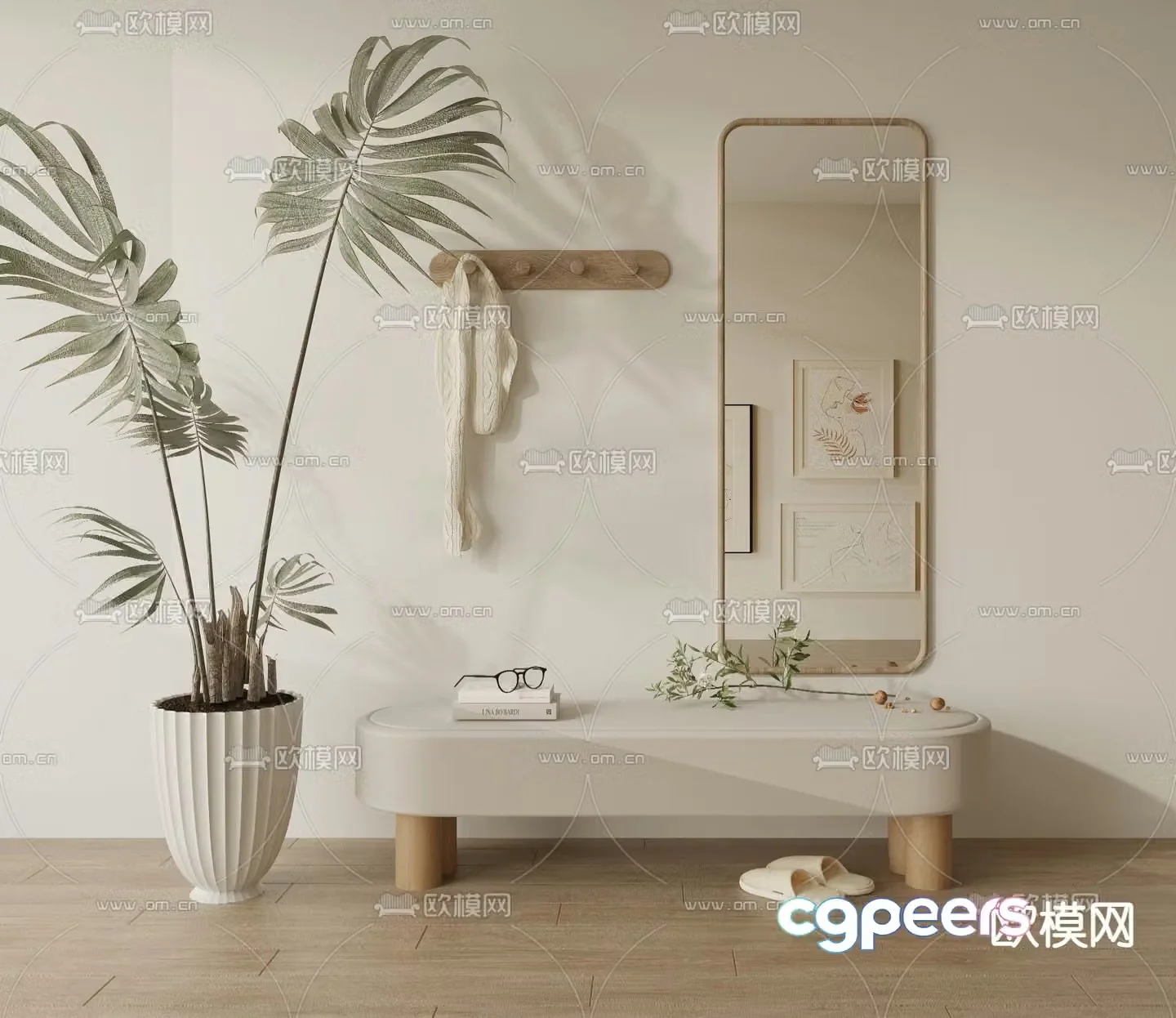 Stool shoe changing stool decorative mirror clothes hanger 3D model