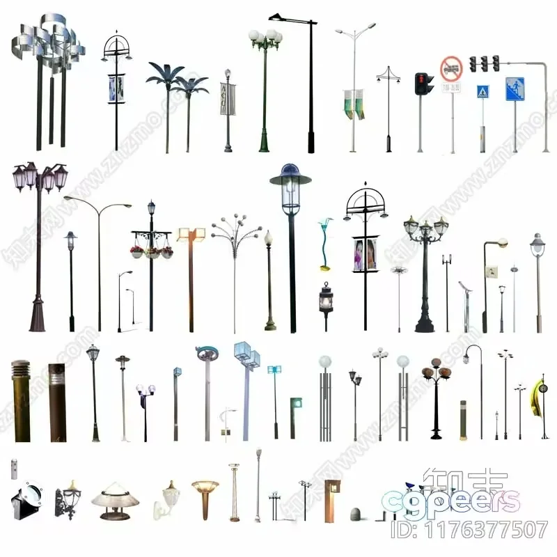 Streetlights. Various Styles 3D Model – 6347 – VRAY Render
