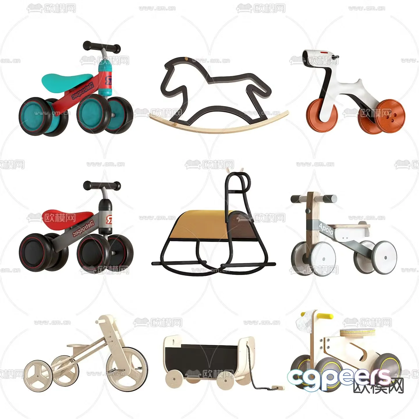 Children’s car toy car wooden horse 3d model