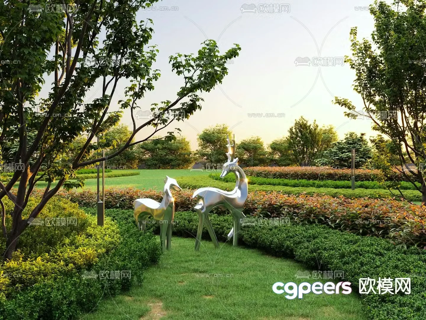 Modern hedge park landscape 3d model