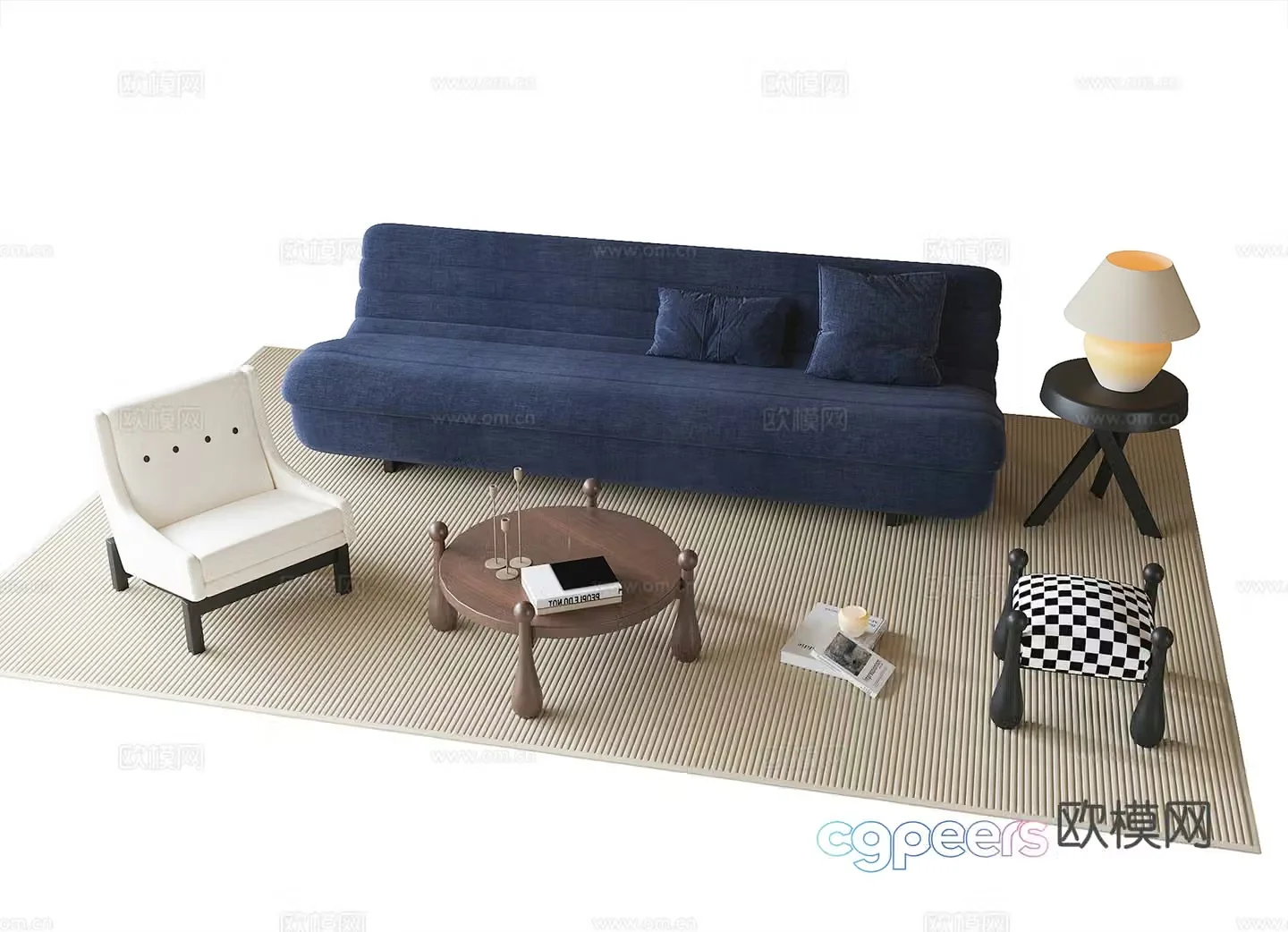 French sofa coffee table combination coffee table leisure chair 3d model