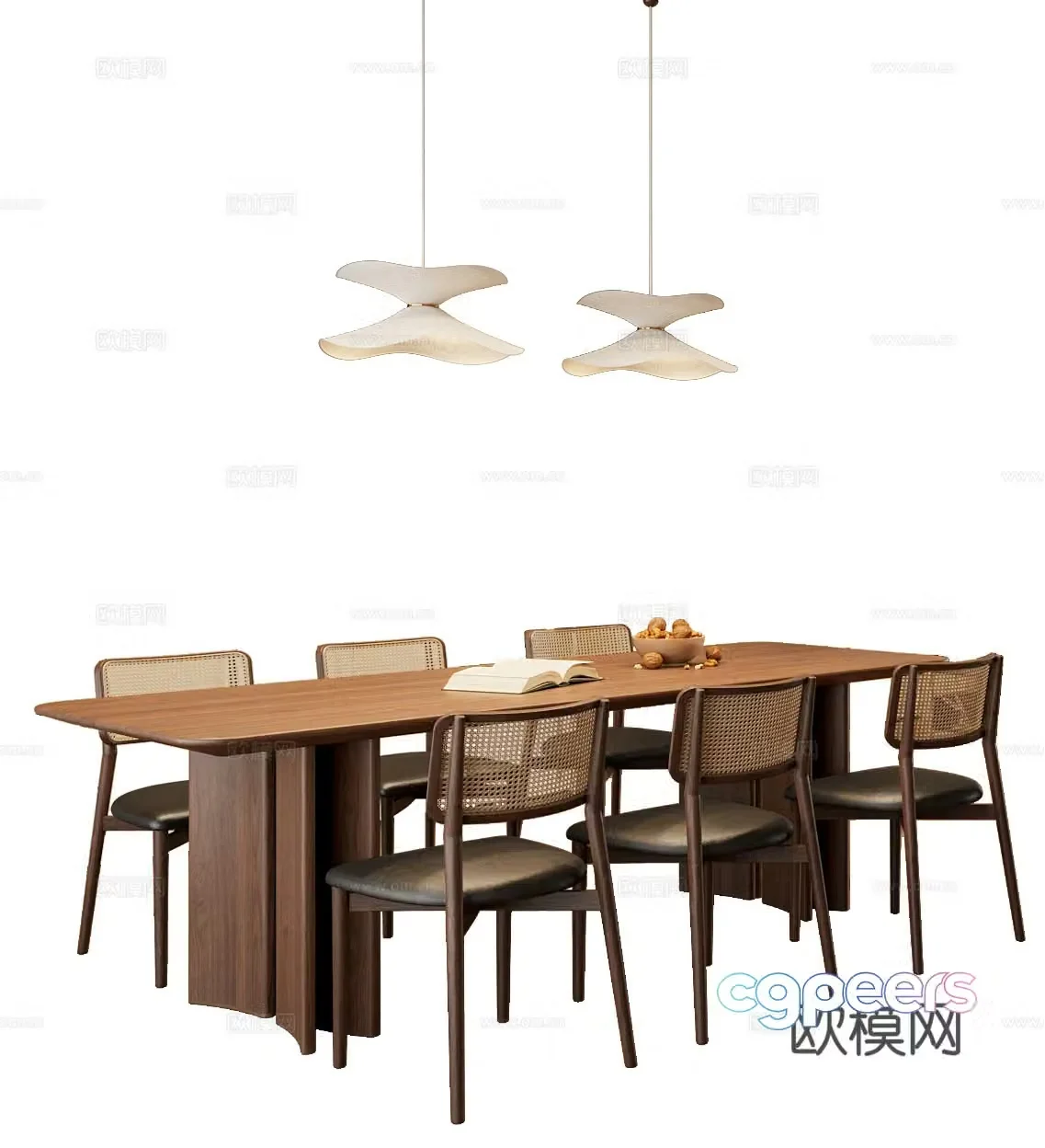 Medium style dining table and chair 3D model