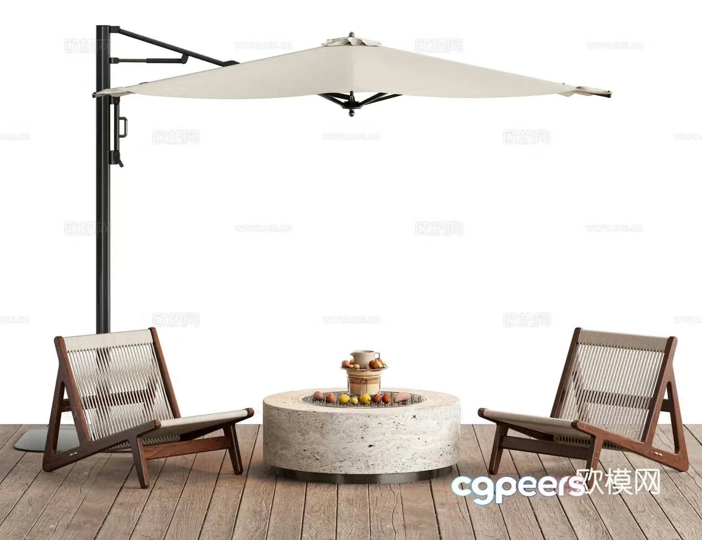 Wabi-sabi outdoor chair rattan chair parasol 3d model
