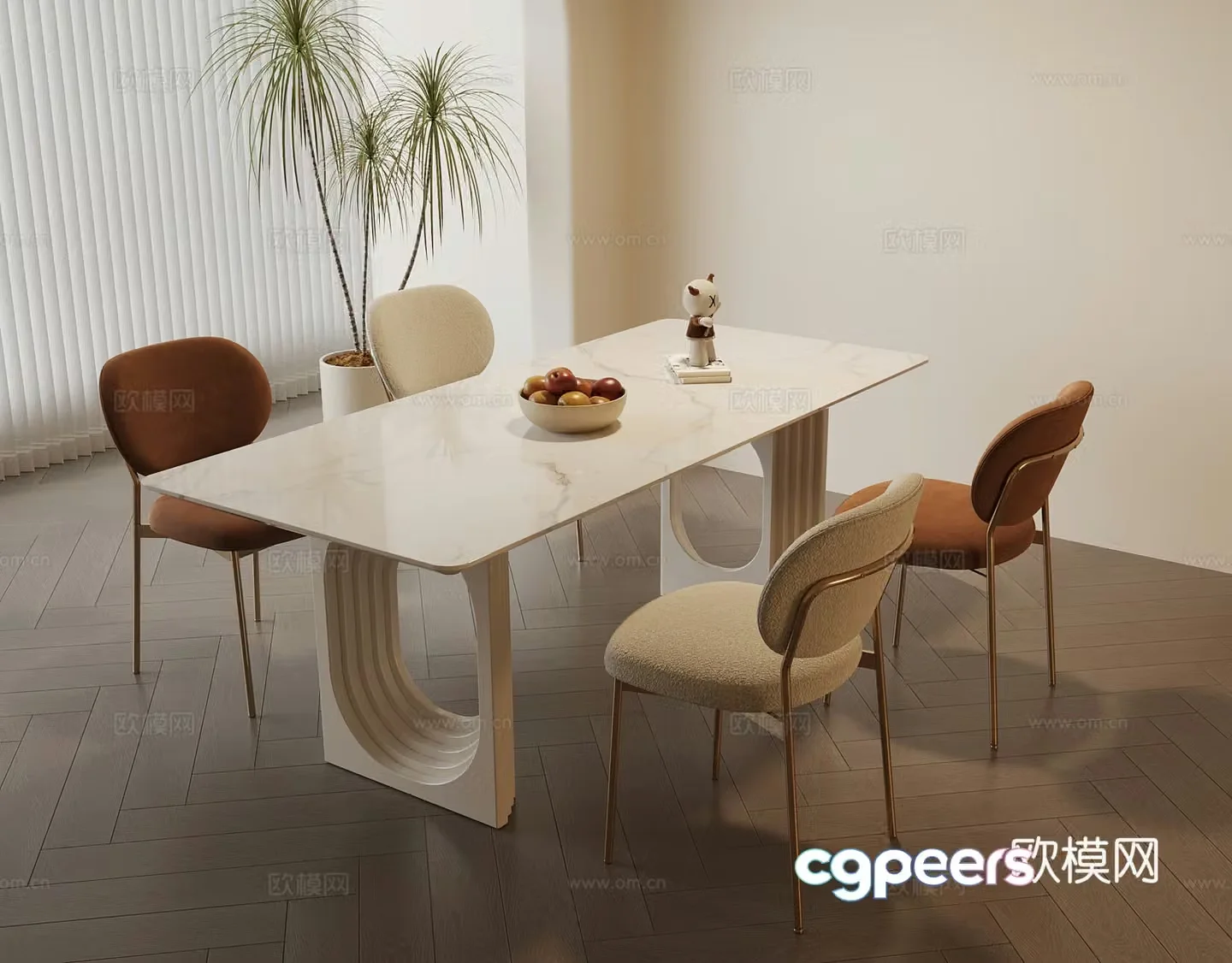 French cream style dining table dining chair 3d model