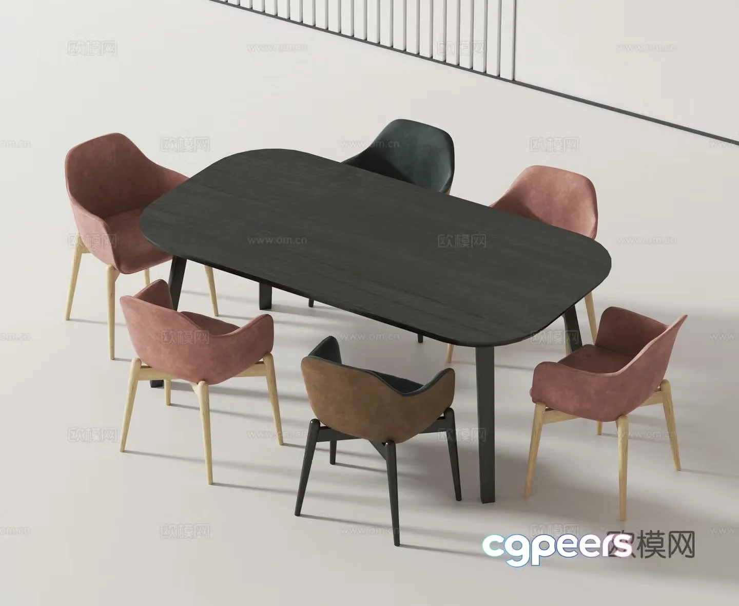 Modern dining table and chairs 3d model