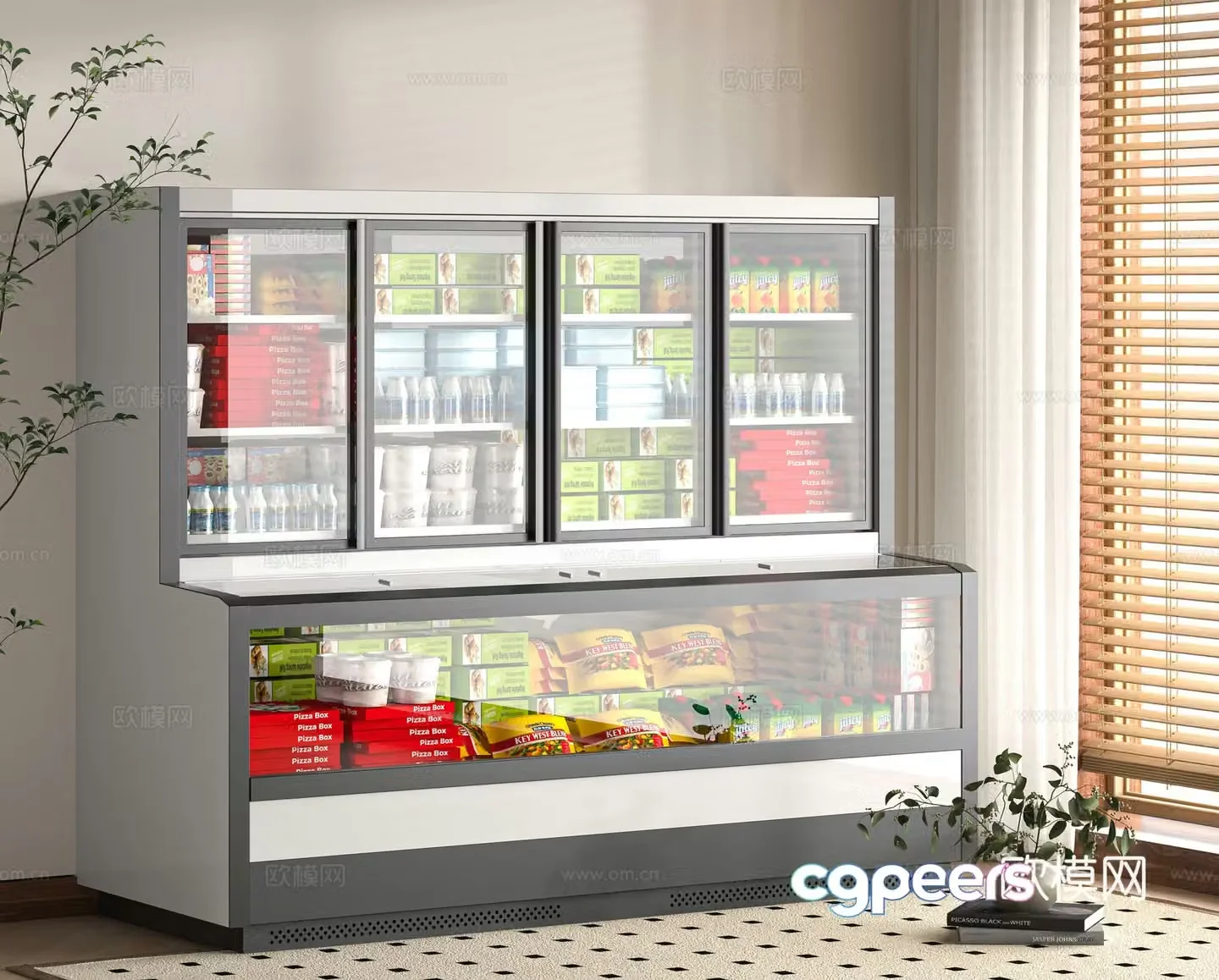 Modern supermarket food shelves 3d model