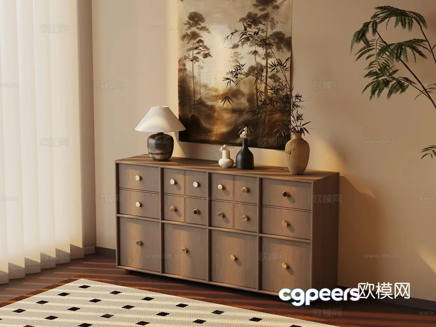 Middle-aged style entrance cabinet side cabinet end view cabinet 3D model