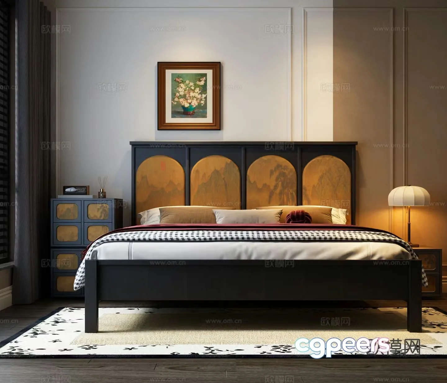 Medieval style double bed 3d model