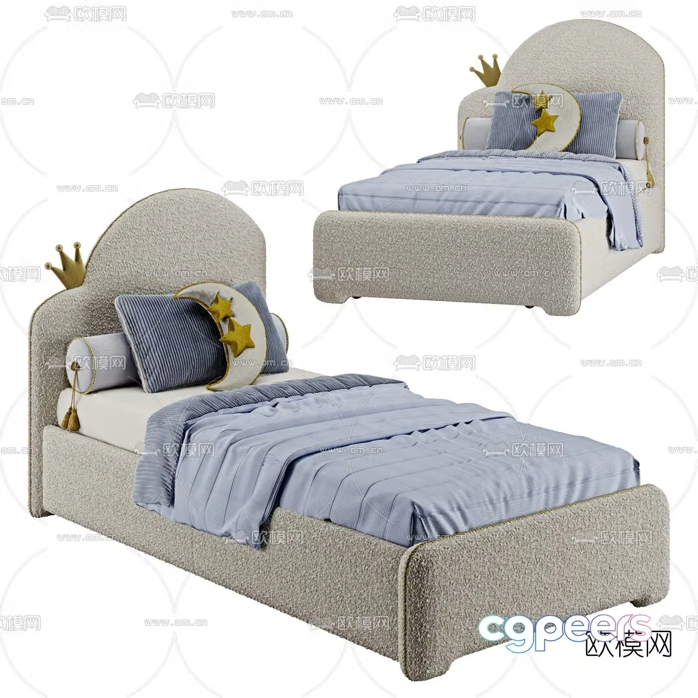 Modern fabric children’s single bed 3d model