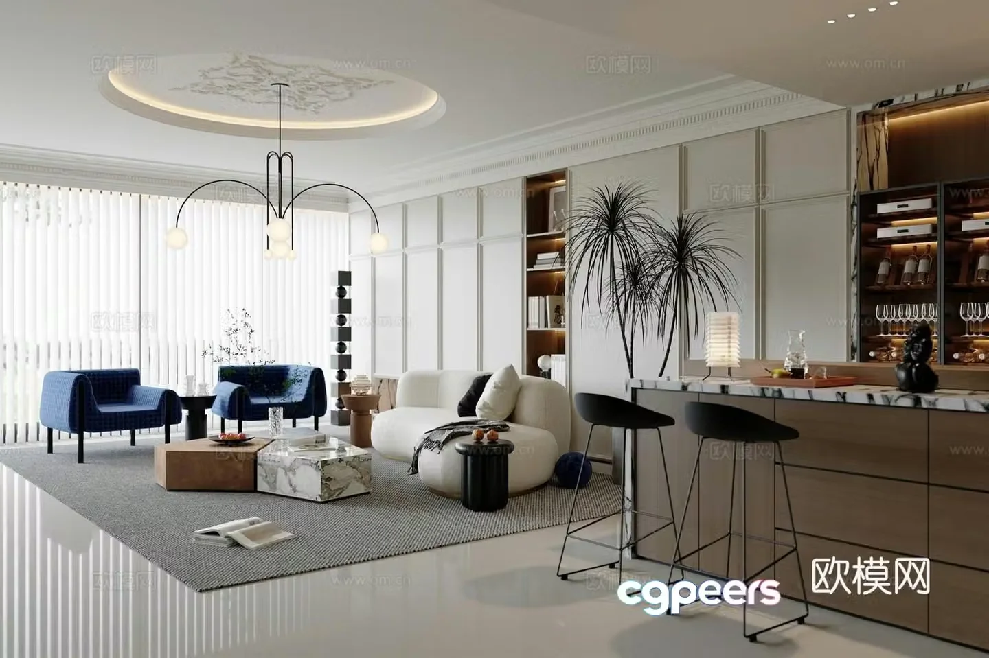 French light luxury living restaurant_small living restaurant_large flat living restaurant_horizontal living restaurant_high-end 3D model