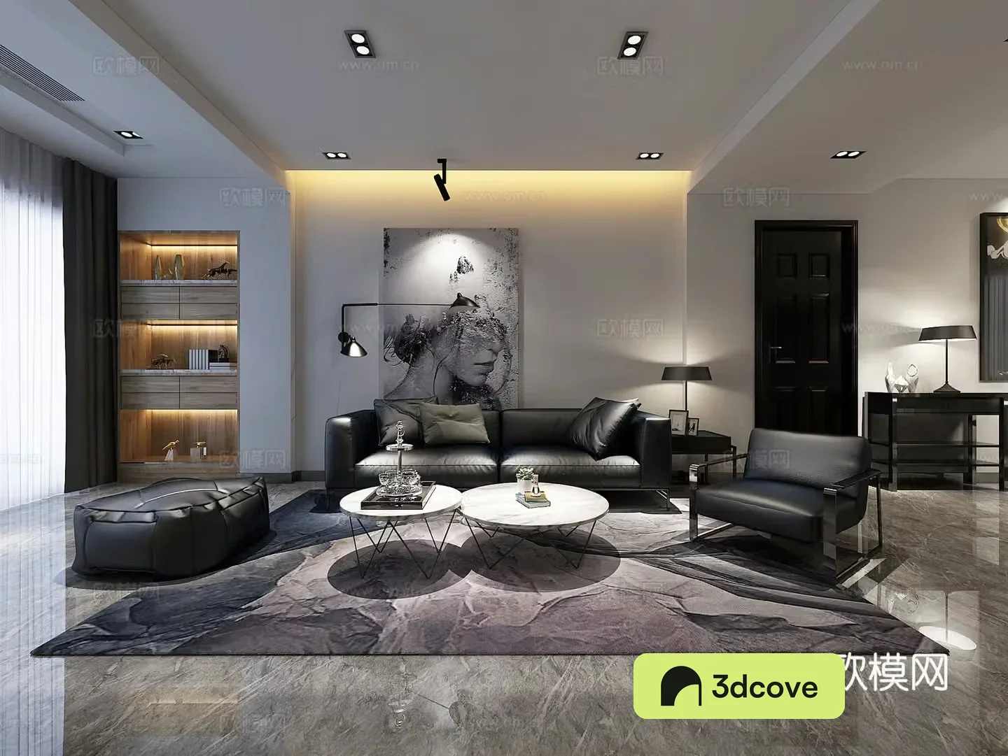 Modern living and dining room sofa coffee table chandeliers TV cabinet hanging painting side cabinet dining table chair